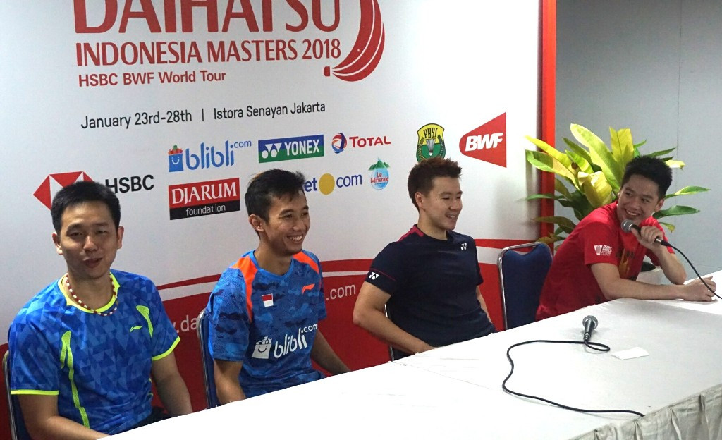 Jumpa pers usai pertandingan ganda putra antara Marcus Fernaldi Gideon/Kevin Sanjaya Sukamuljo melawan Hendra Saputra/Rian Agung Saputro (Medcom.id/Zamrocknight)