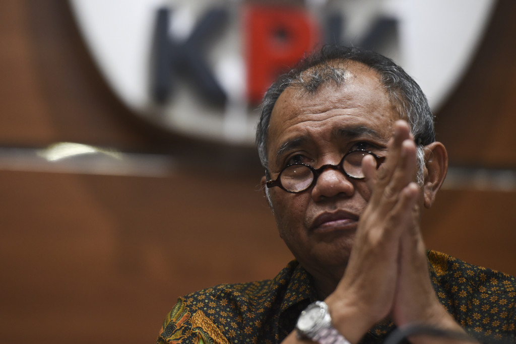 +Ketua KPK Agus Rahardjo memberikan keterangan pers terkait operasi tangkap tangan Wali Kota Tegal di gedung KPK, Jakarta. Foto: Antara/Hafidz Mubarak A.