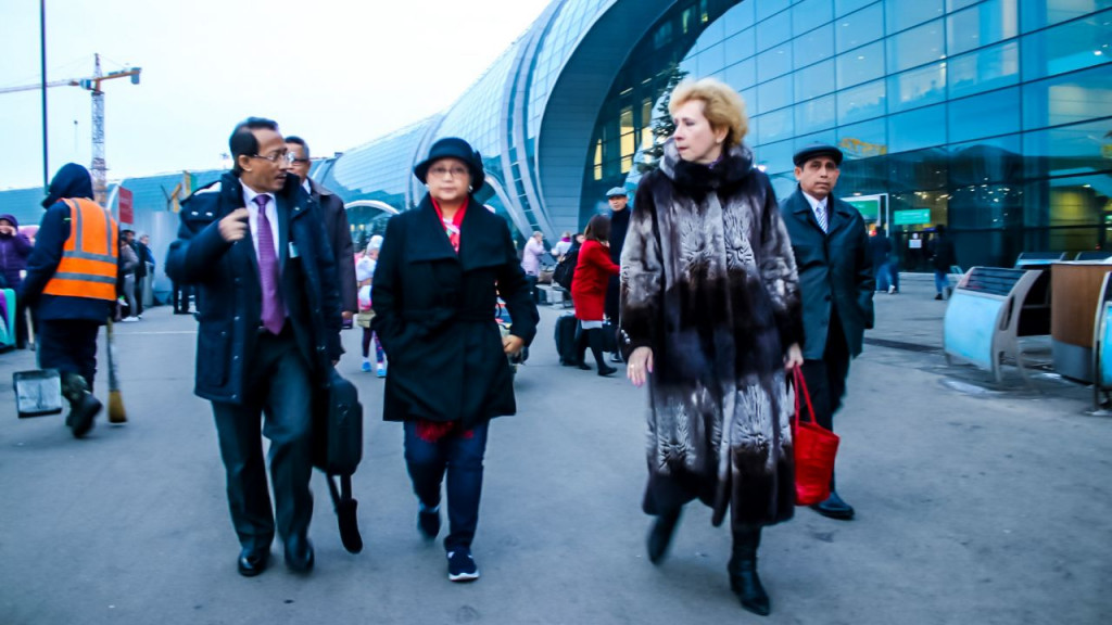 Menlu RI Retno Marsudi tiba di Rusia. (Foto: Dok. Kemlu RI)