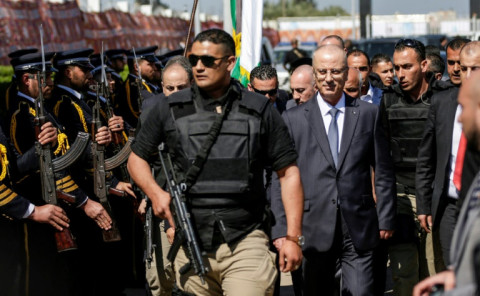 Palestinian prime minister Rami Hamdallah arrives in Gaza City