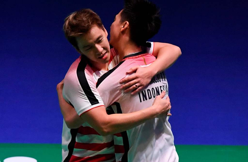 Marcus Fernaldi Gideo/Kevin Sanjaya Sukamuljo (AFP PHOTO / Paul ELLIS)