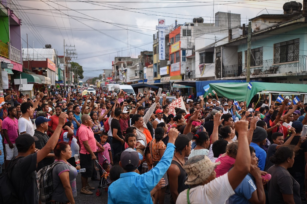 Central American migrants taking part in a caravan called 