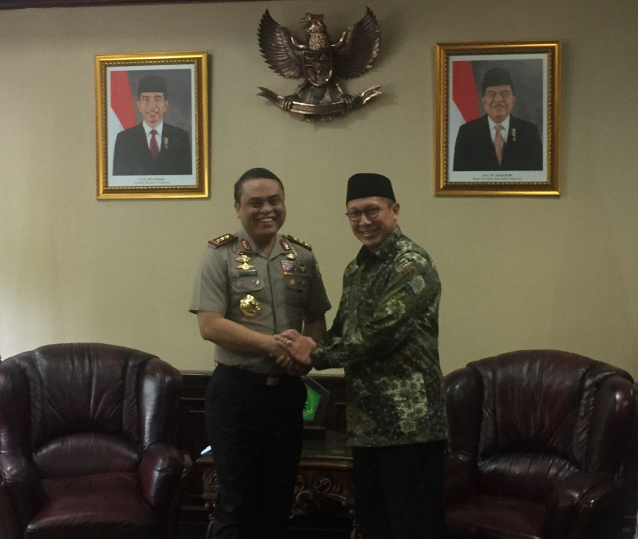 Menteri Agama Lukman Hakim Saifuddin (kanan) dan Wakapolri Komjen Syafruddin (kiri). Foto: Medcom.id/Intan Yunelia.