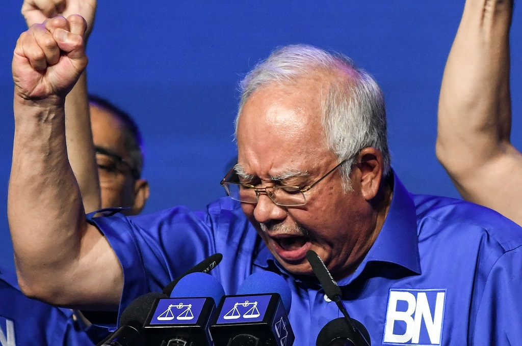 PM Najib Razak dalam kampanye bersama Barisan Nasional di Kuala Lumpur, 7 April 2018. (Foto: AFP/MOHD RASFAN)