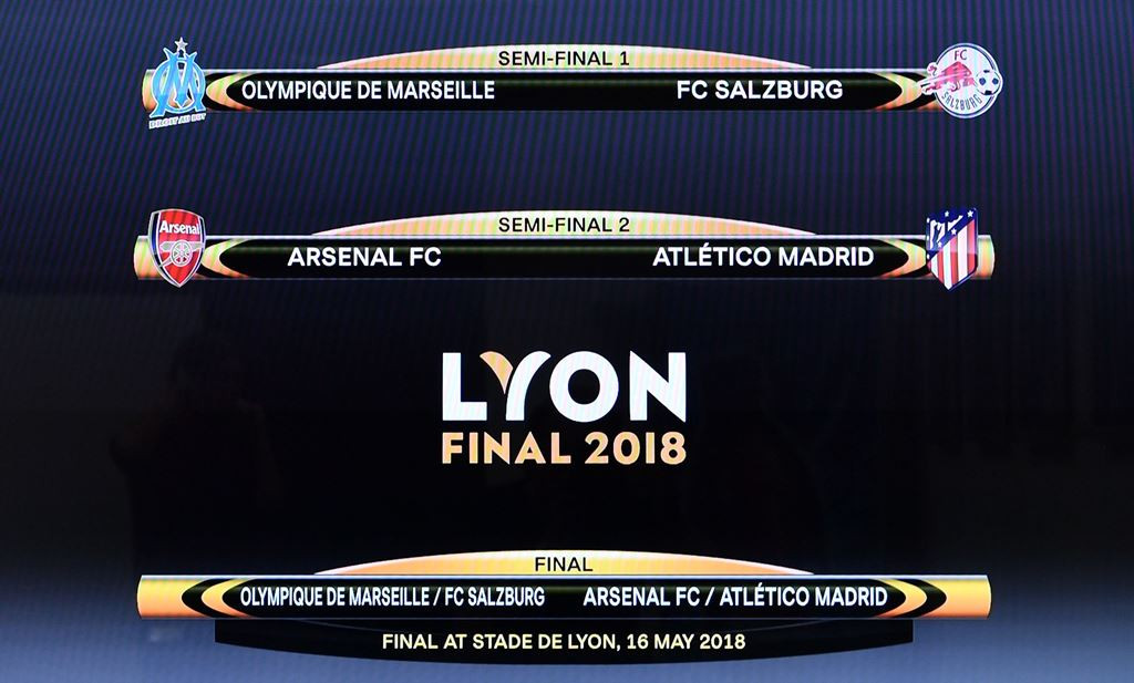 Hasil undian semifinal Liga Europa 2017--2018 (Foto: AFP)