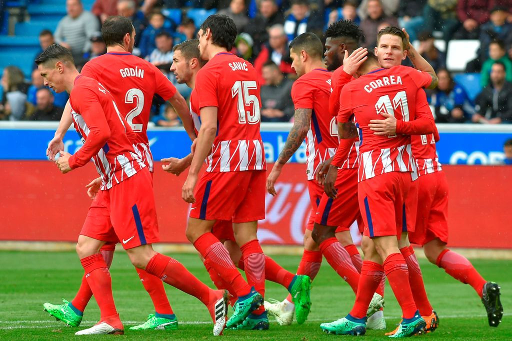 Selebrasi kemenangan Atletico Madrid. (AFP PHOTO / ANDER GILLENEA)