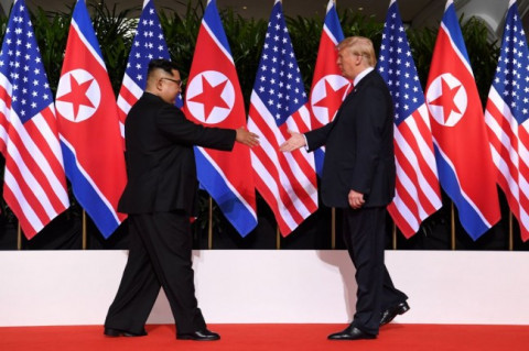 Pertemuan Presiden AS Donald Trump dan Kim Jong-un di Singapura.
