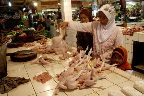 Kios penjualan ayam di Pasar Agung, Sukmajaya, Depok, Jawa