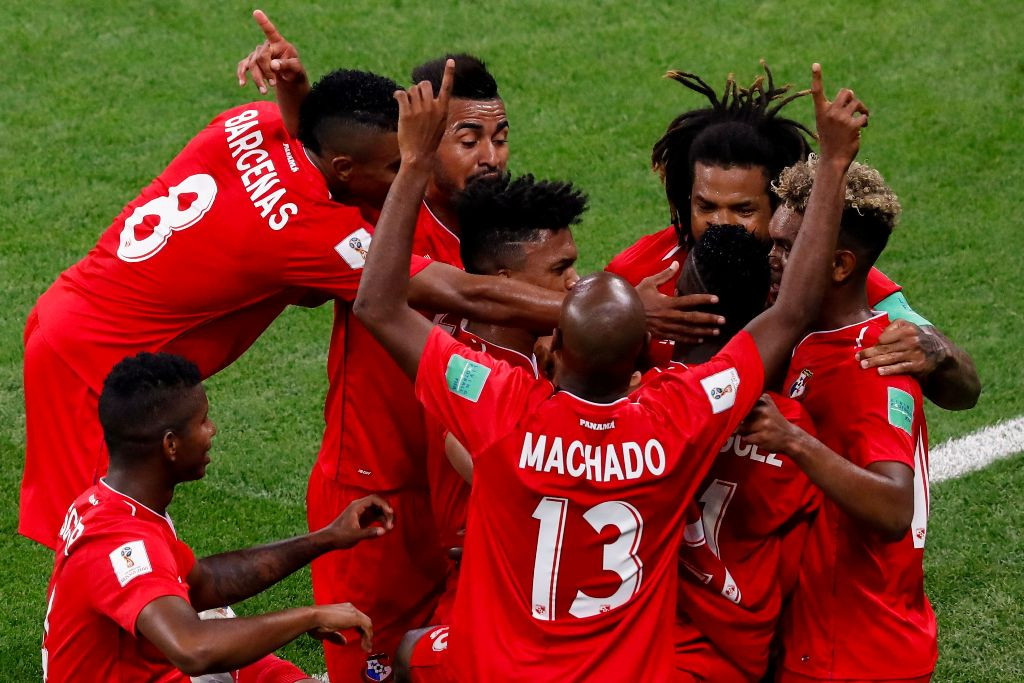 Skuat Panama merayakan gol ke gawang Tunisia. (Foto: AFP PHOTO / Jack GUEZ)