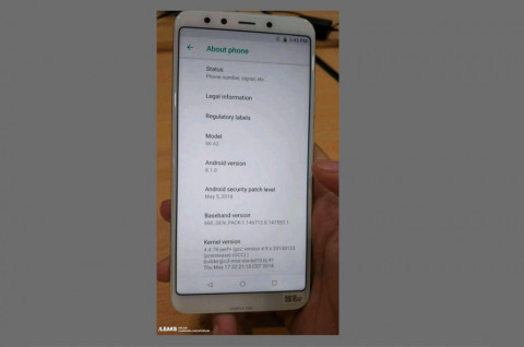 Gambar menu About Xiaomi Mi A2 beredar di internet, menampilkan