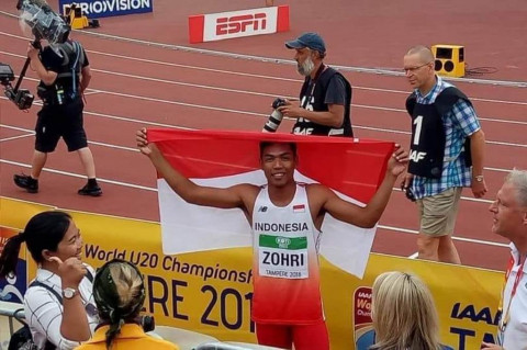 Lalu Muhammad Zohri seusai juara. (Foto: Kemenpora RI)