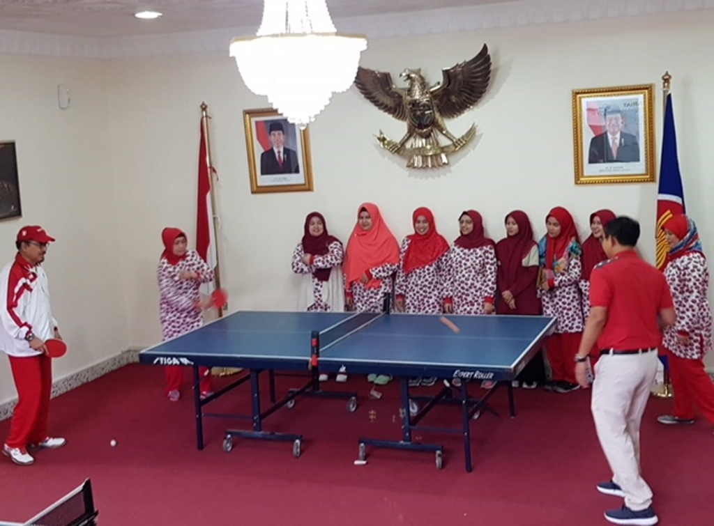 TKI di shelter ramaikan pekan olahraga KBRI Doha. (Foto: Dok: KBRI Doha).
