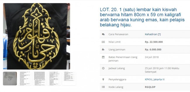 Kiswah Suryadharma Ali Terjual Rp450 Juta