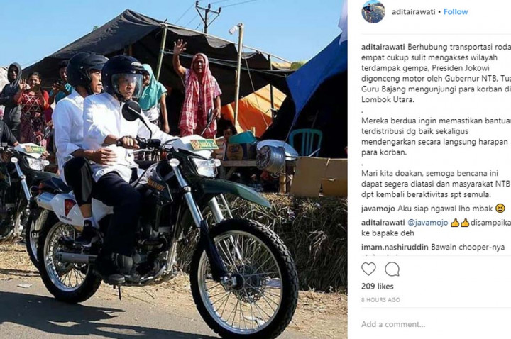 TGB Tinjau Korban Gempa Lombok Pakai Kawasaki KLX 250