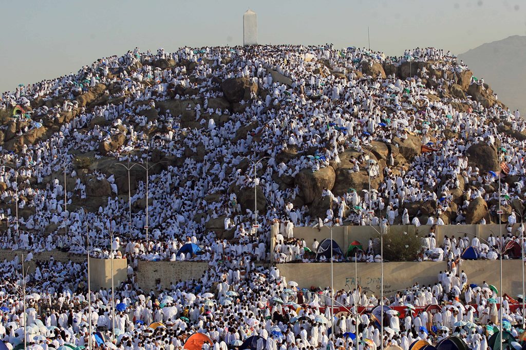 Jemaah haji melakukan wukuf di sekitar Jabal Rahmah di Padang Arafah. (Foto: MI/Adam Dwi)