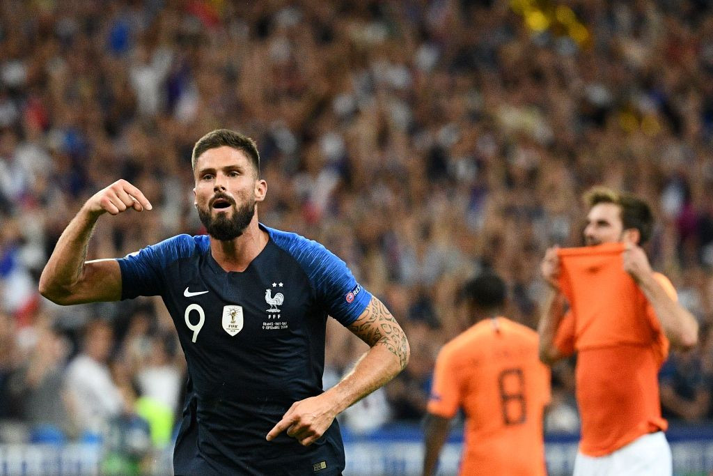 Selebrasi Olivier Giroud usai mencetak gol kemenangan Prancis (AFP/FRANCK FIFE )