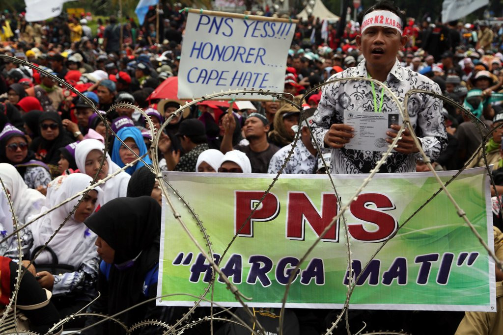 Suasana demo guru honorer beberapa waktu lalu, MI/Ramdani.