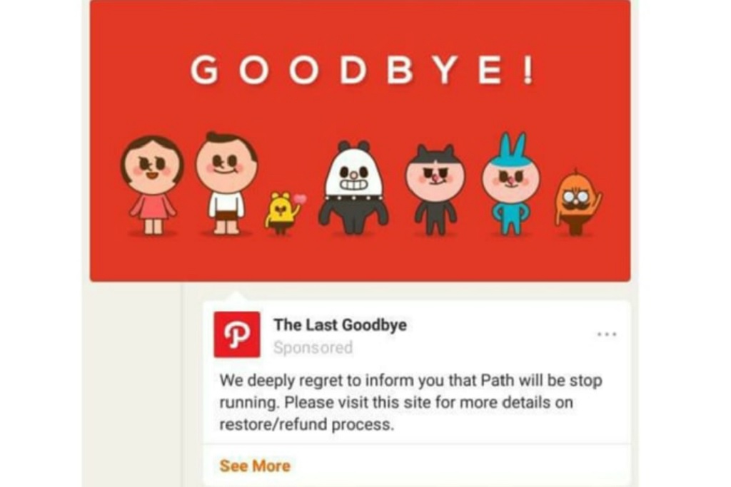 Path mengunggah pesan perpisahan untuk jejaring sosial bertajuk The Last Goodbye.