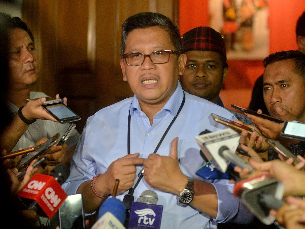 Sekretaris Tim Kampanye Nasional (TKN) Jokowi-Ma'ruf, Hasto Kristiyanto. Foto: MI/Susanto.