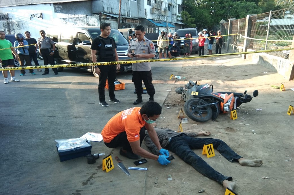 Polisi melakukan olah TKP saat hendak menangkap tersangka begal dan menembak pelaku karena menyerang anggota, Jumat, 21 September 2018, dok istimewa