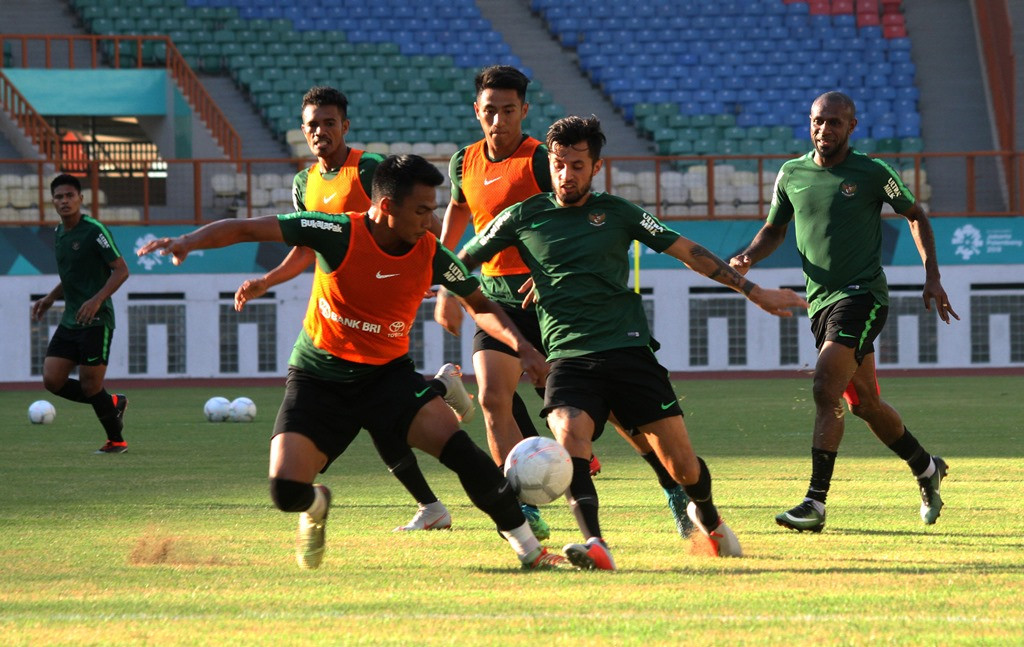 Tim nasional Indonesia saat menjalani latihan (Foto: Antara/Risky Andrianto)