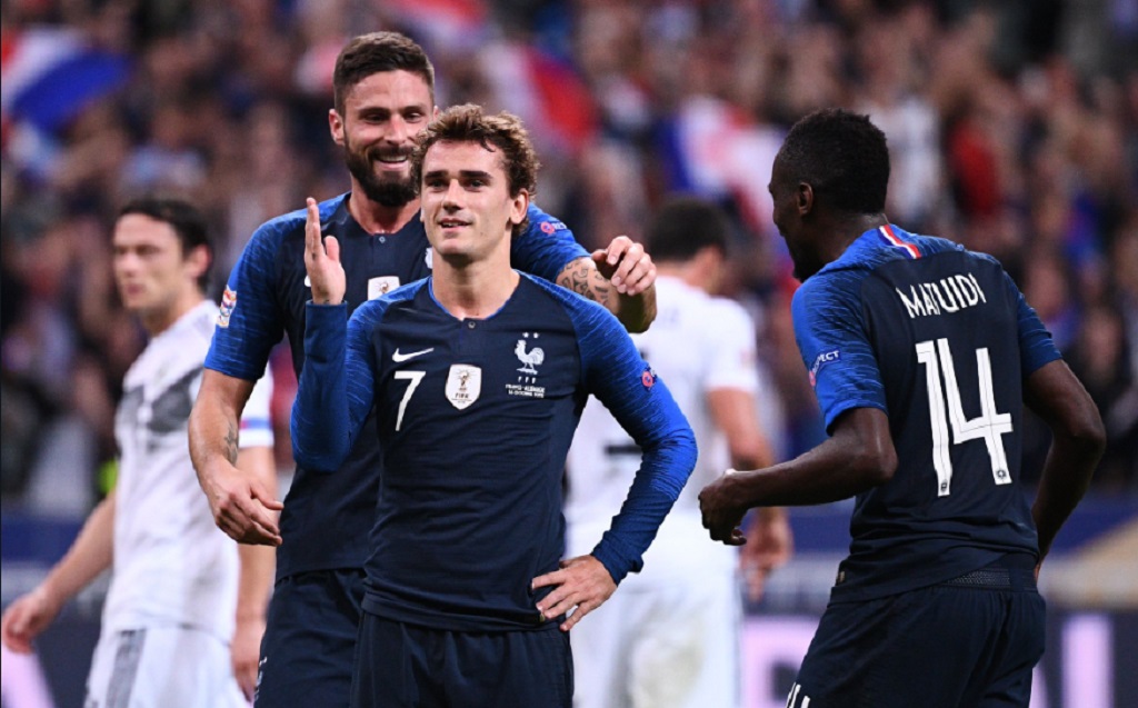 Selebrasi Antoine Griezmann usai membobol gawang Jerman (Twitter/Squawka)