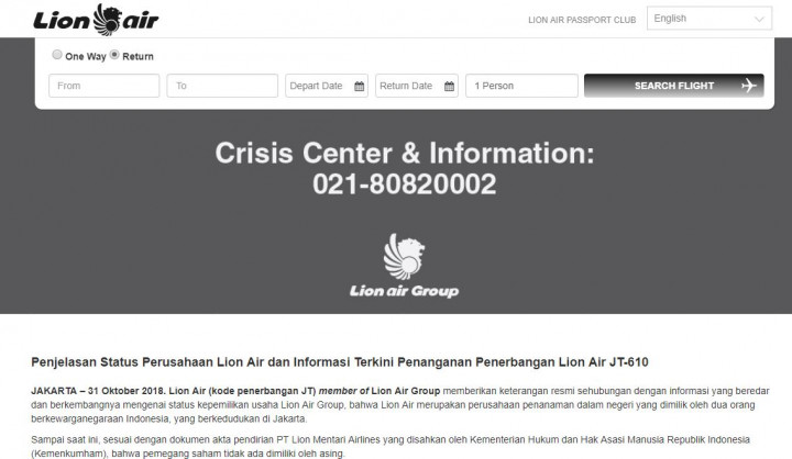 Berduka, Tampilan Situs Lion Air Tak Lagi Merah