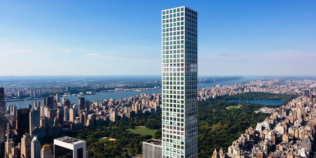 Gedung 432 Park Avenue dengan Park Avenue di latar belakangnya. notey