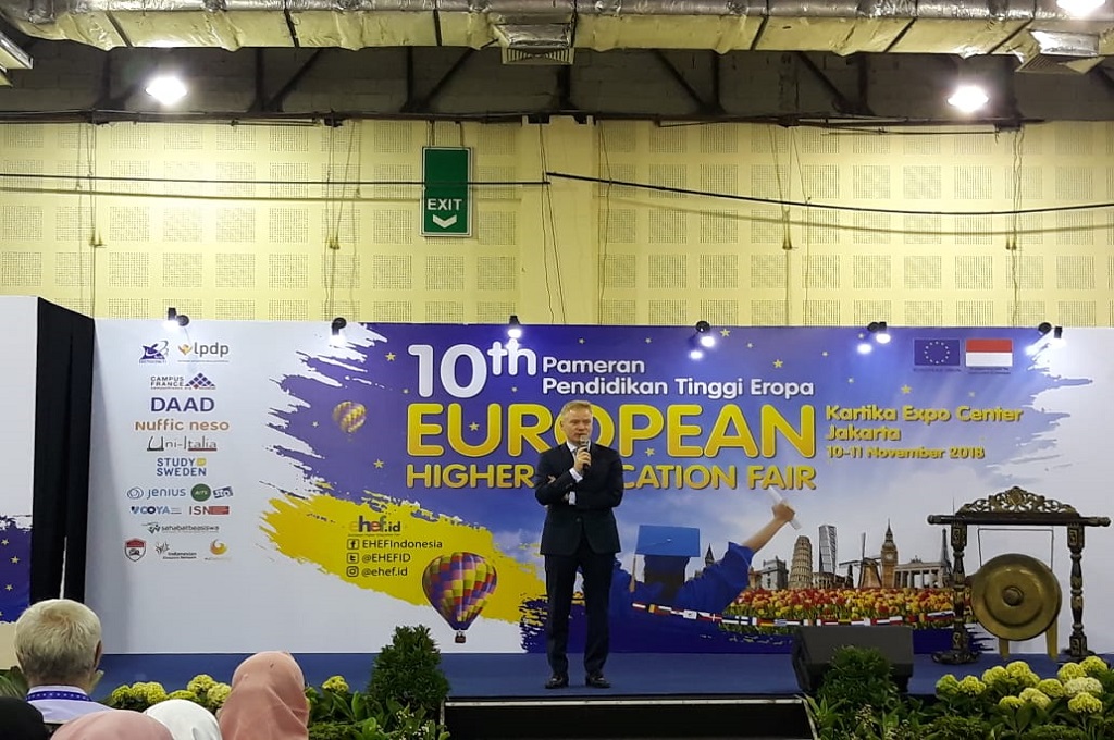 Dubes UE untuk Indonesia Vincent Guerend dalam EHEF ke-10 di Jakarta. (Foto: Marcheilla Ariesta)