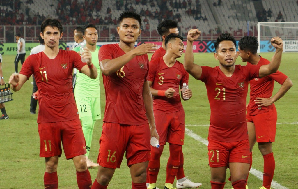 Para pemain timnas Indonesia merayakan kemenangan atas Timor Leste (Foto: Medcom.id/Kautsar Halim)