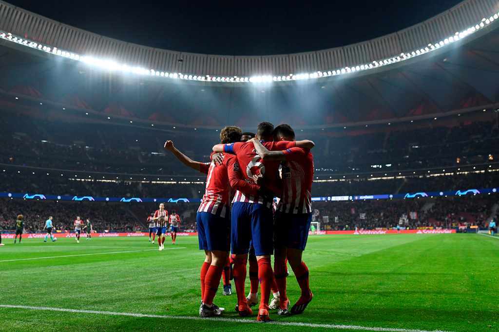 Para pemain Atletico merayakan kemenangan atas Monaco (Foto: AFP/OSCAR DEL POZO)