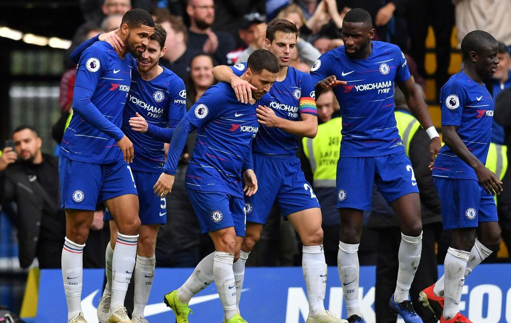 Para pemain Chelsea merayakan gol Ruben Loftus-Cheek ke gawang Fulham (Foto: AFP/Ben Stansall)