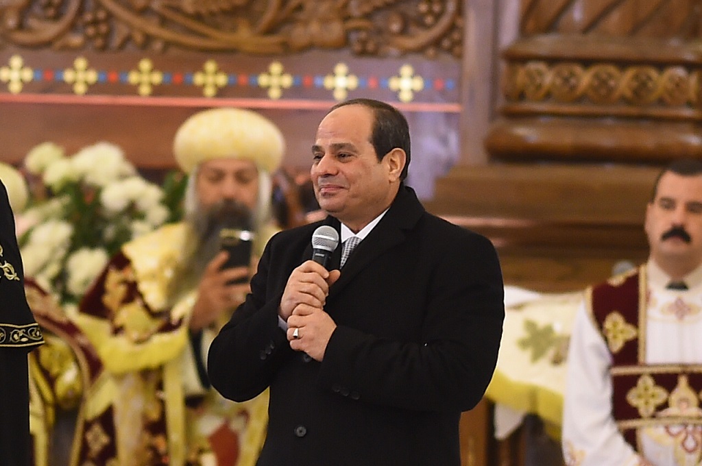 Presiden Mesir Abdel Fattah al-Sisi dalam peresmian sebuah gereja di Mesir, 6 Januari 2019. (Foto: AFP/MOHAMED EL-SHAHED)