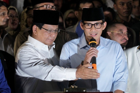 Prabowo Subianto bersama Sandiaga Uno. Foto: MI/Pius Erlangga.