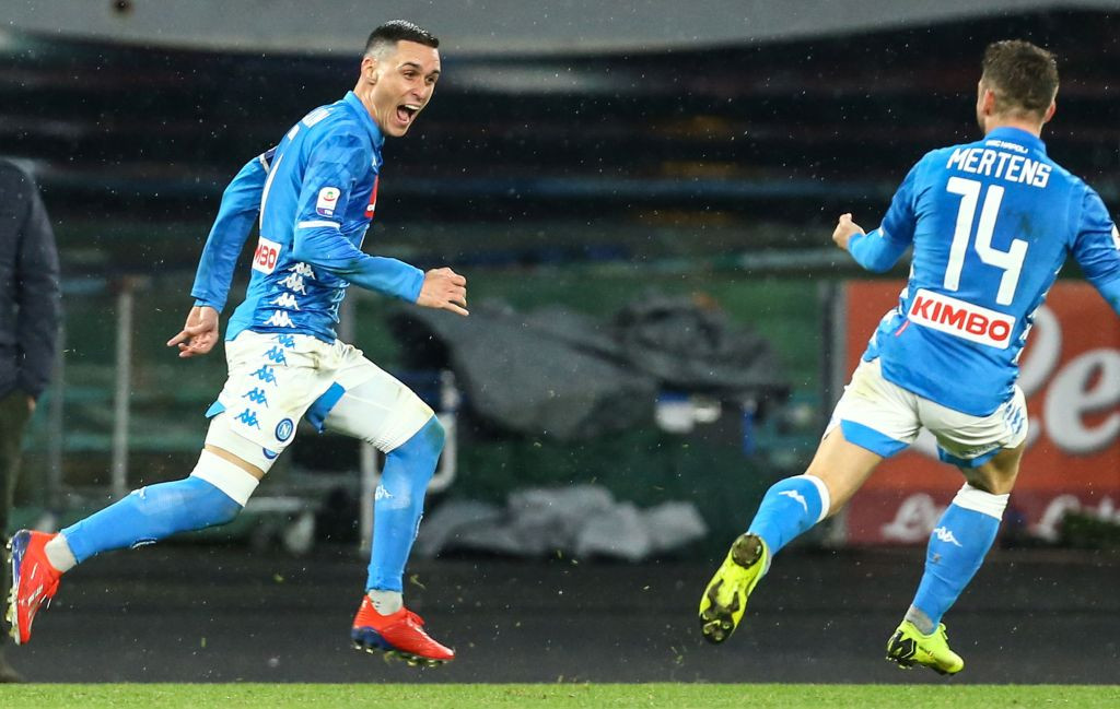 Selebrasi penyerang Napoli Jose Callejon (kiri) usai membobol gawang Lazio (Foto: AFP/Carlo Hermann)