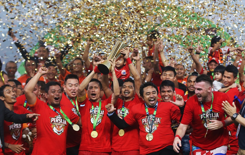 Momen saat Persija merayakan pesta juara Liga 1 Indonesia 2018 (Foto: MI/Ramdani)