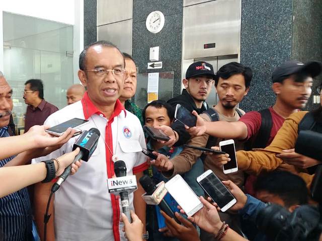 Gatot S Dewa Broto usai diperiksa Satgas Antimafia Bola-Medcom.id/Rendy