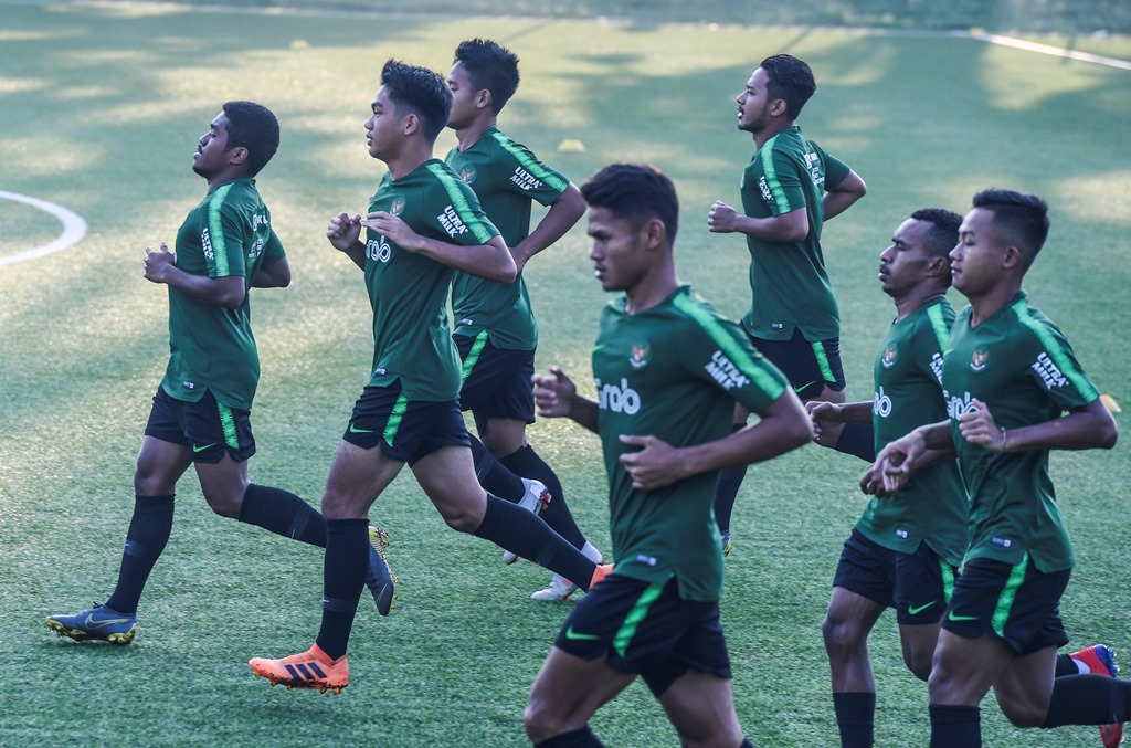 Timnas Indonesia U-22 sedang berlatih. (Foto: Antara/Hafidz Mubarak)