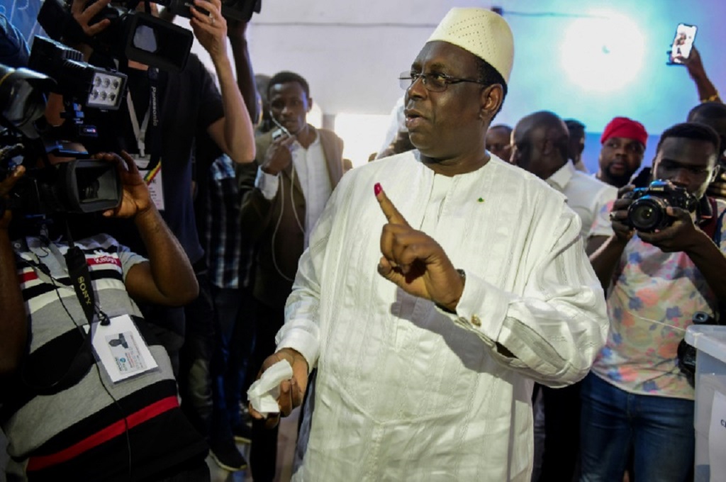 Presiden Senegal Macky Sall mengklaim telah menang dalam pemilu, 24 Februari 2019. (Foto: AFP / SEYLLOU)
