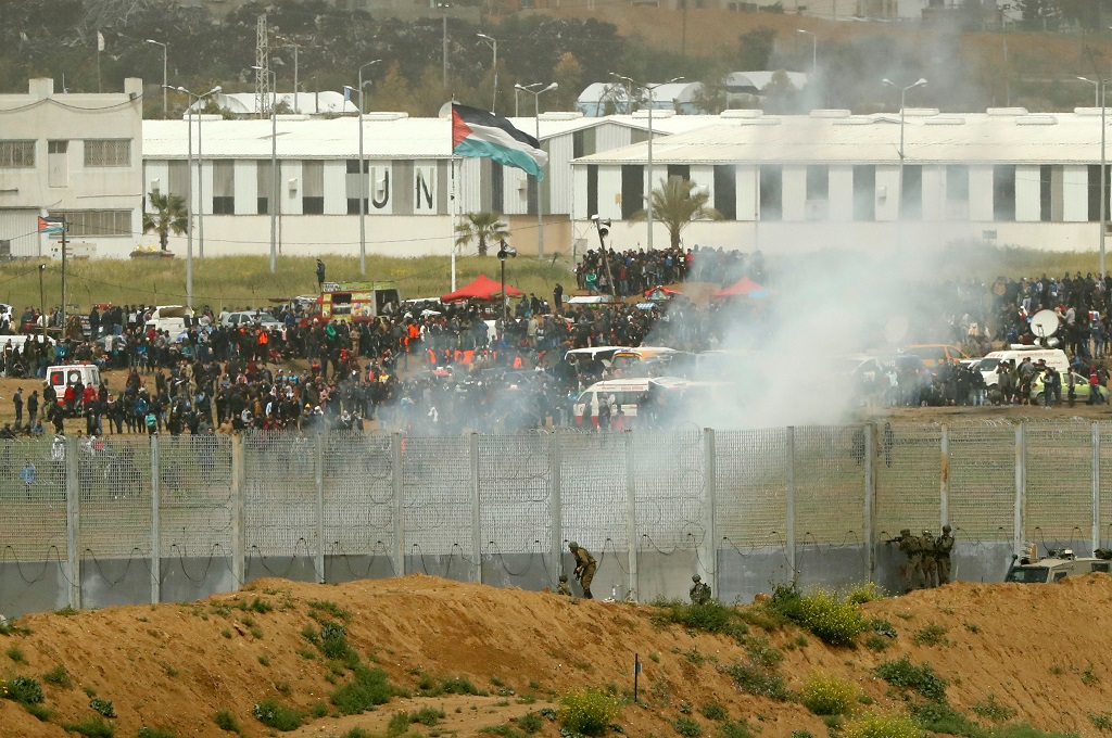 Unjuk rasa di perbatasan Gaza dan Israel genap berlangsung satu tahun pada 30 Maret 2019. (Foto: AFP/JACK GUEZ)