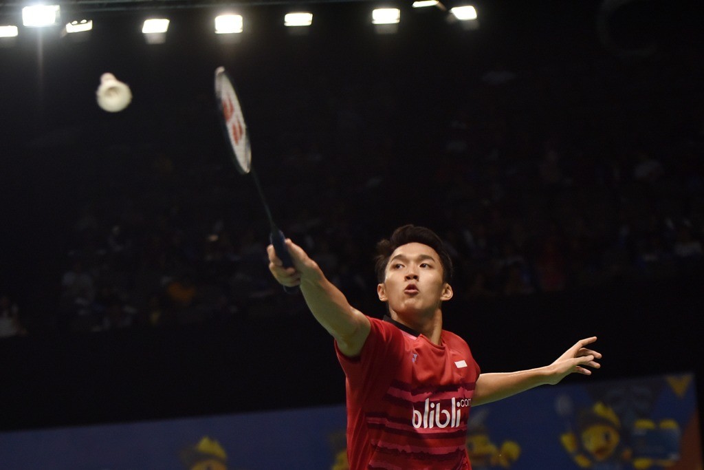 Atlet bulu tangkis Indonesia, Jonathan Christie (Antara/Wahyu Putro)