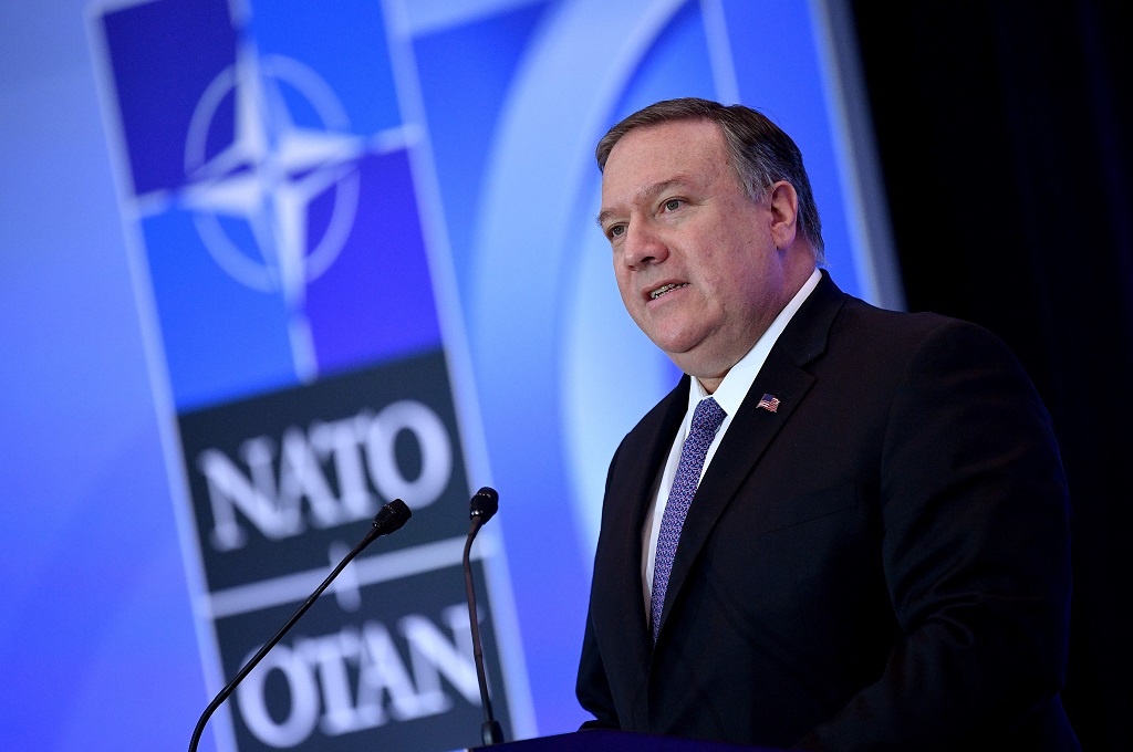 Menlu AS Mike Pompeo dalam acara di Washington, 4 April 2019. (Foto: AFP/MANDEL NGAN)
