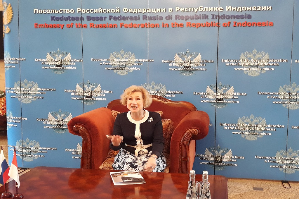 Dubes Lyudmila Vorobieva saat memberikan keterangan pers di kediamannya di Jakarta, Rabu 10 Maret 2019. (Foto: Medcom.id/Marcheilla Ariesta)