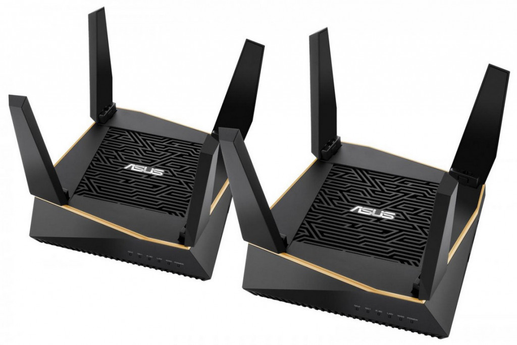 Dua router ASUS RT-AX92U yang mendukung AiMesh AX6100 WiFi System.