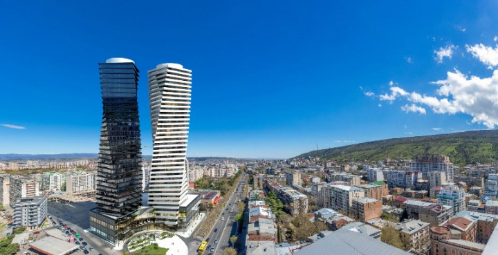 Menara Kembar Tertinggi di Tbilisi Berbalut Batu dan Kaca