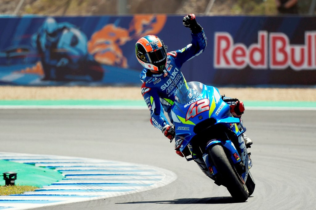 Pembalap Suzuki, Alex Rins. (JORGE GUERRERO / AFP)