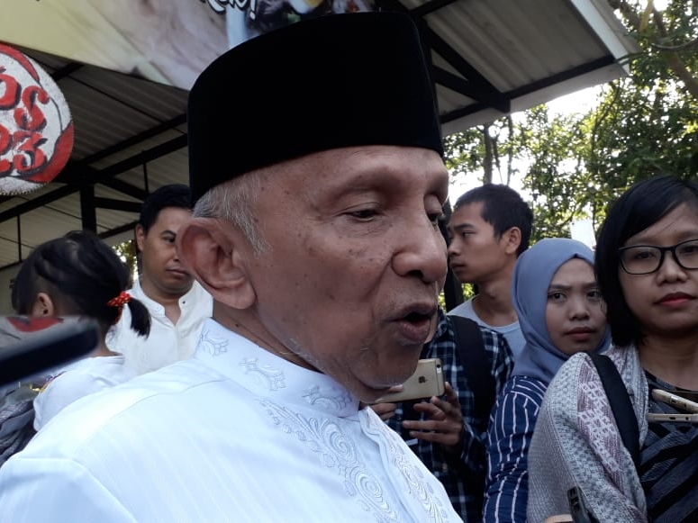 Amien Rais seusai memberikan suara di TPS 123, Condong Catur, Sleman DIy, Rabu 17 April 2019. Medcom.id/Patricia Vicka