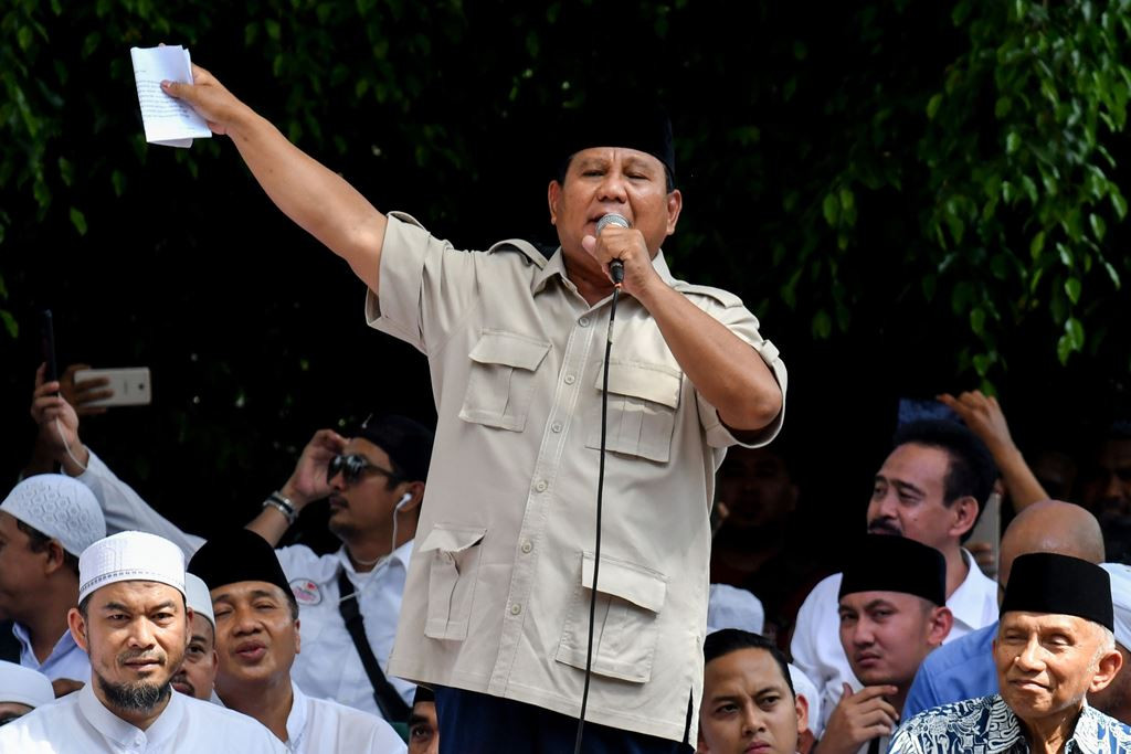 Calon Presiden nomor urut 02 Prabowo Subianto. (Foto: AFP/Goh Chai Hin)