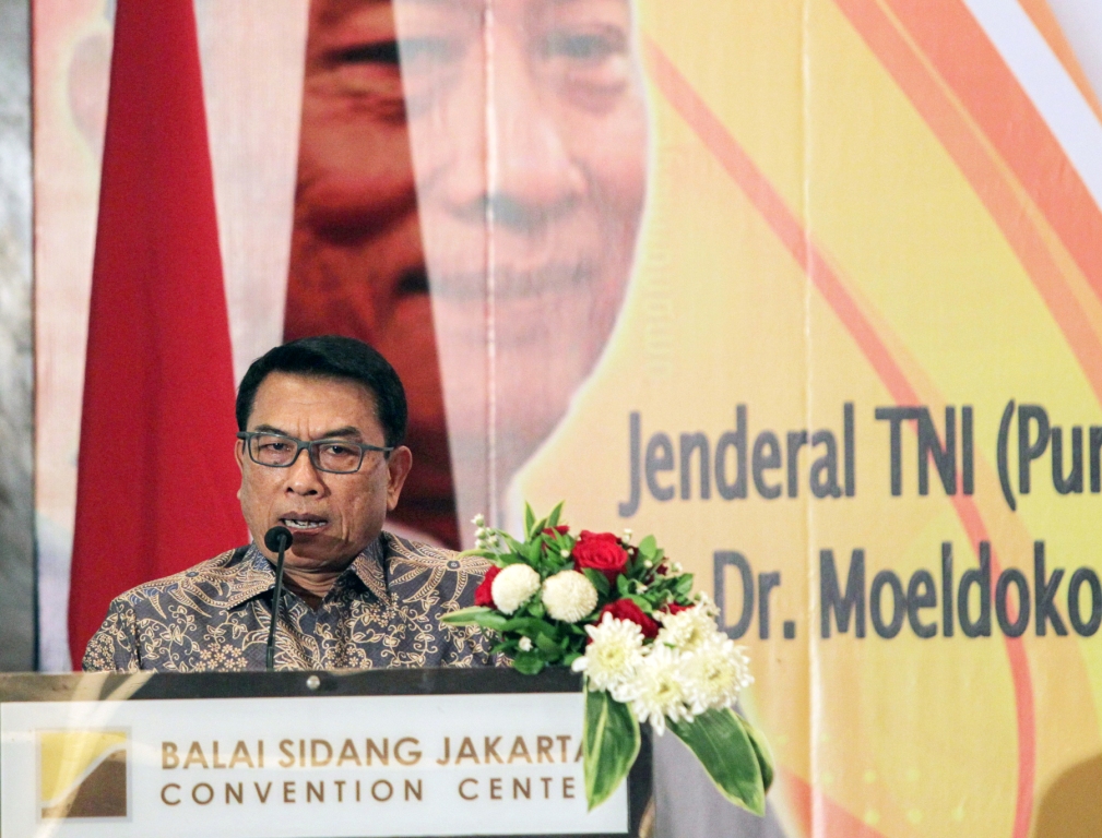 Jenderal TNI Purn Moeldoko menjadi pembicara pada acara serial diskusi bertajuk Menuntaskan Pembangunan untuk Seluruh Indonesia di Ruang Merak, Jakarta Convention Center, Jakarta. Foto: MI/Pius Erlangga.
