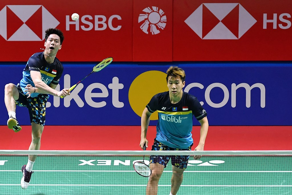 Kevin Sanjaya Sukamuljo (kiri) dan Marcus Fernaldi Gideon. (Foto: Antara/Sigid Kurniawan)